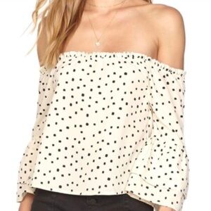 NWT- Amuse Society off shoulder Size Large Cream Blouse with Black Polka Dots